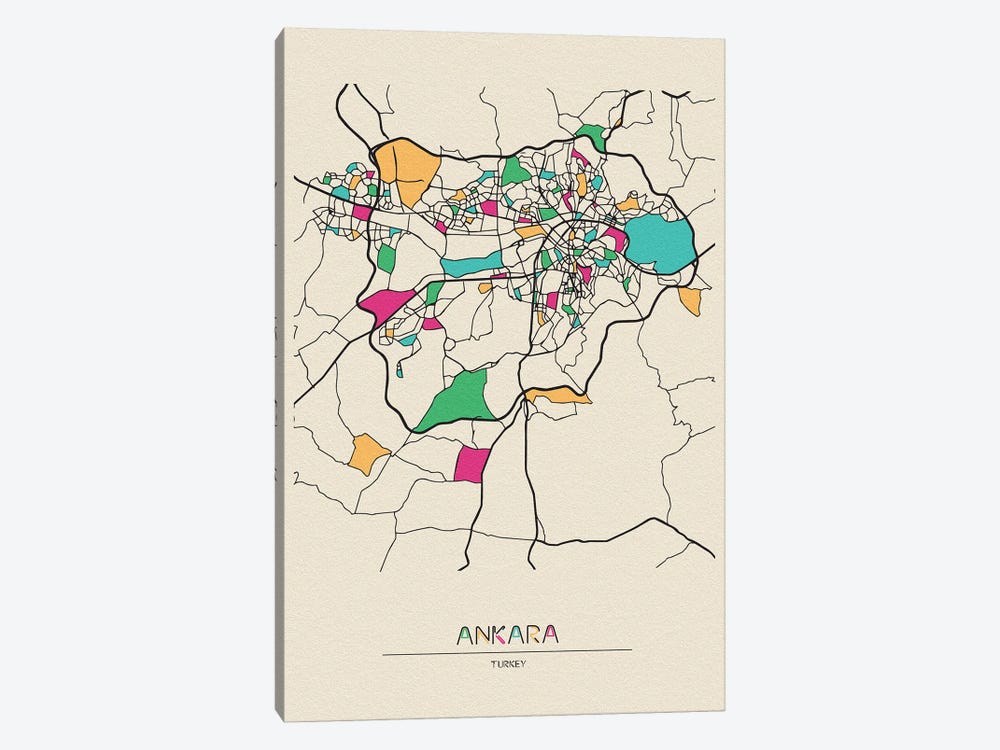 Ankara, Turkey Map by Ayse Deniz Akerman 1-piece Canvas Print