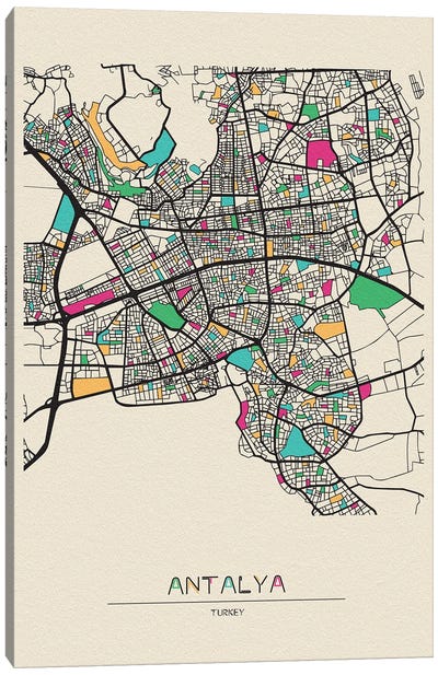 Antalya, Turkey Map Canvas Art Print - City Maps
