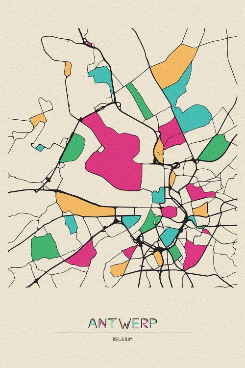 Antwerp, Belgium Map by Ayse Deniz Akerman wall art