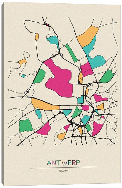 Antwerp, Belgium Map Canvas Art Print - Belgium