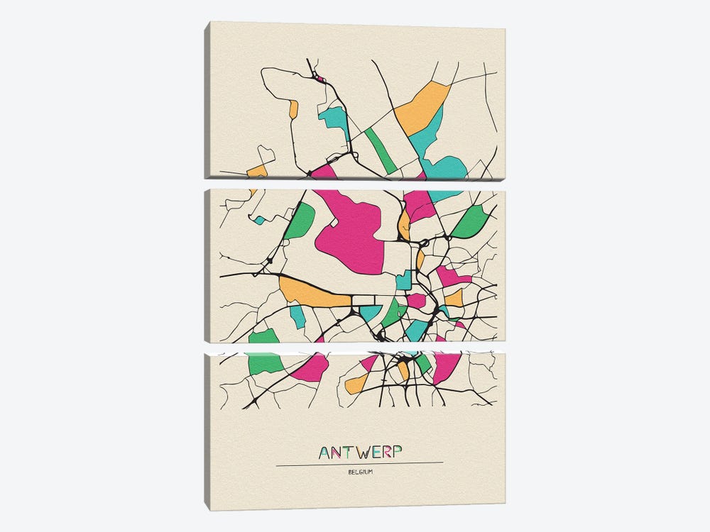 Antwerp, Belgium Map by Ayse Deniz Akerman 3-piece Art Print
