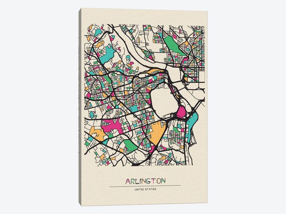 Arlington County, Virginia Map by Ayse Deniz Akerman 1-piece Canvas Artwork