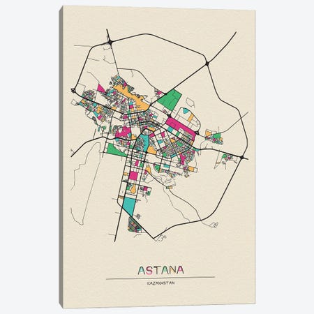 Astana, Kazakhstan Map Canvas Print #ADA136} by Ayse Deniz Akerman Canvas Artwork