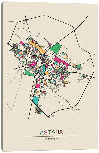Astana, Kazakhstan Map Canvas Art Print - City Maps