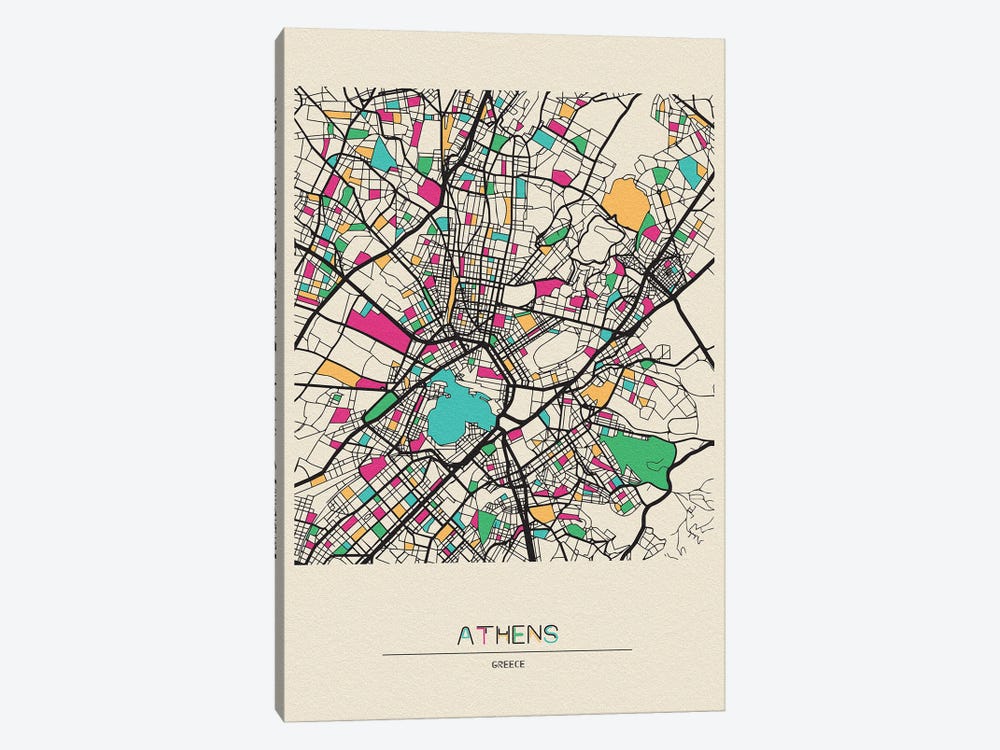 Athens, Greece Map by Ayse Deniz Akerman 1-piece Canvas Art