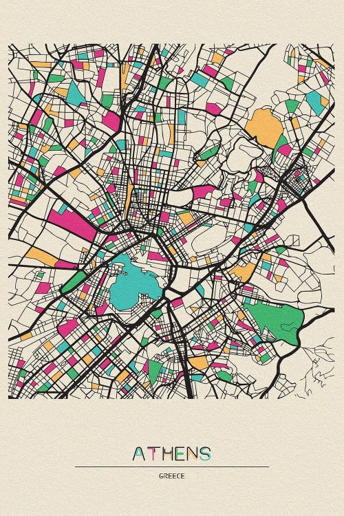 Athens, Greece Map by Ayse Deniz Akerman wall art