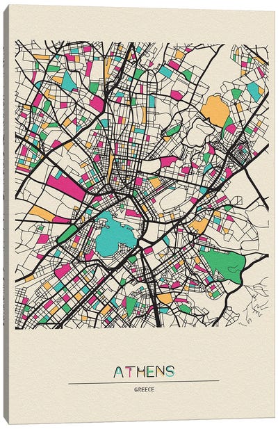 Athens, Greece Map Canvas Art Print - City Maps
