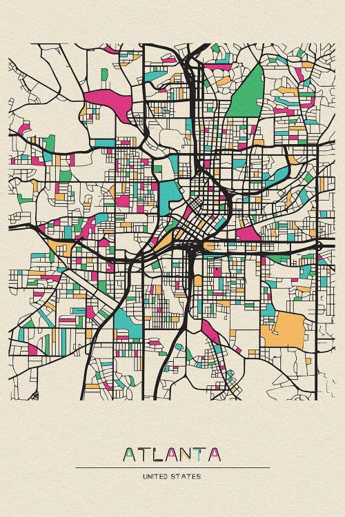 Atlanta, Georgia Map by Ayse Deniz Akerman wall art