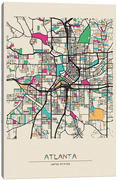 Atlanta, Georgia Map Canvas Art Print - Ayse Deniz Akerman
