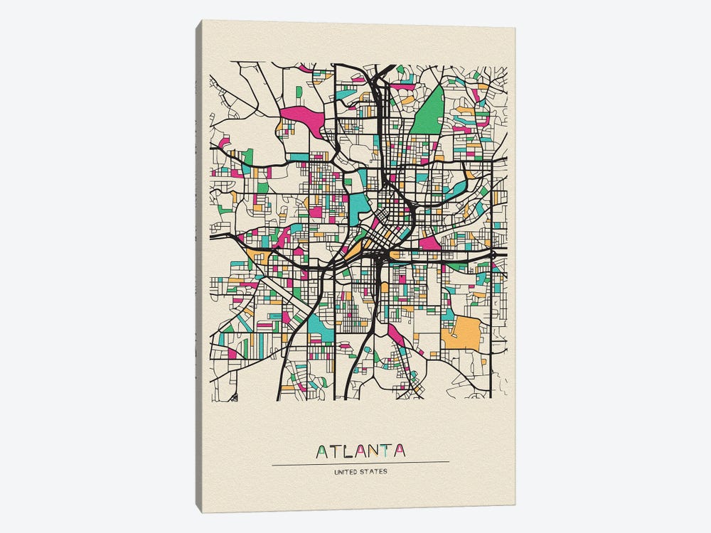 Atlanta, Georgia Map by Ayse Deniz Akerman 1-piece Canvas Print