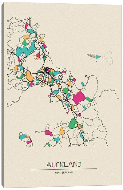 Auckland, New Zealand Map Canvas Art Print - City Maps