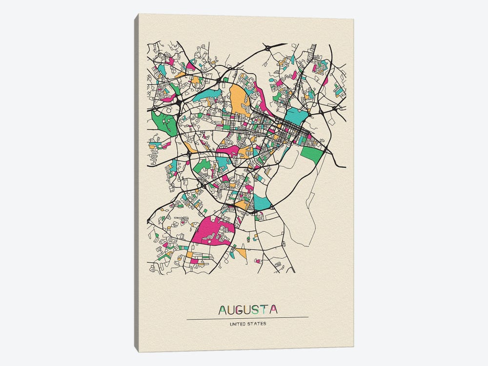 Augusta, Georgia Map by Ayse Deniz Akerman 1-piece Canvas Art