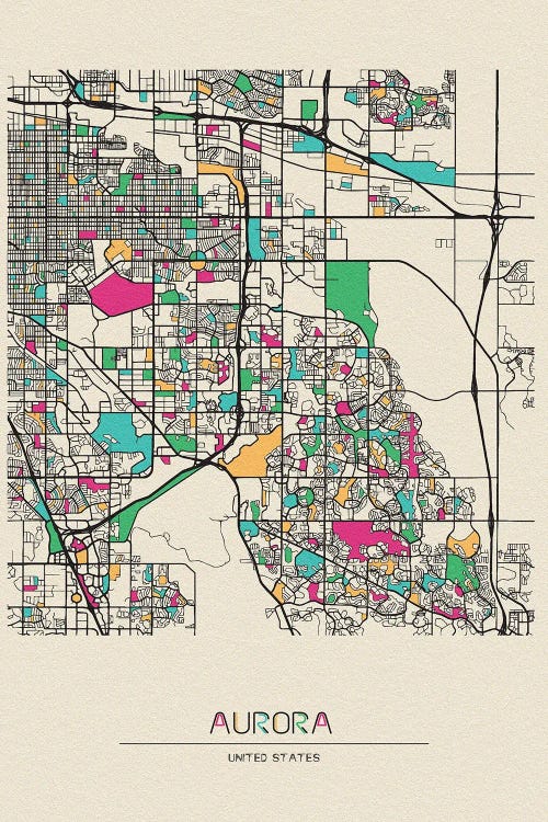 Aurora, Colorado Map by Ayse Deniz Akerman wall art