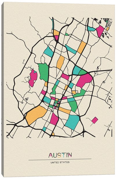 Austin, Texas Map Canvas Art Print - City Maps