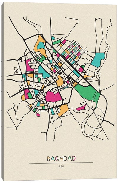 Baghdad, Iraq Map Canvas Art Print - Ayse Deniz Akerman