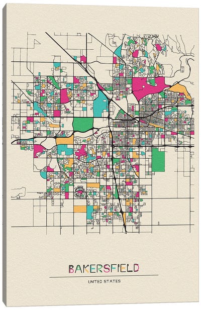 Bakersfield, California Map Canvas Art Print - City Maps