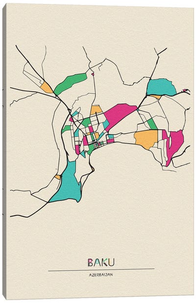 Baku, Azerbaijan Map Canvas Art Print - City Maps