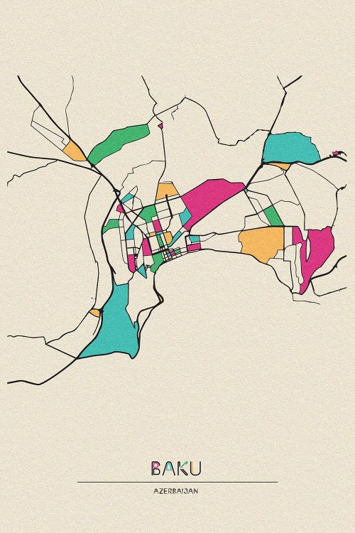 Baku, Azerbaijan Map by Ayse Deniz Akerman wall art