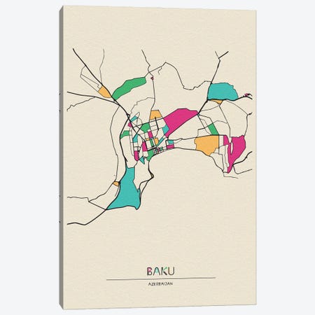 Baku, Azerbaijan Map Canvas Print #ADA145} by Ayse Deniz Akerman Canvas Print