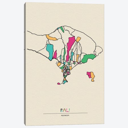 Bali, Indonesia Map Canvas Print #ADA146} by Ayse Deniz Akerman Art Print