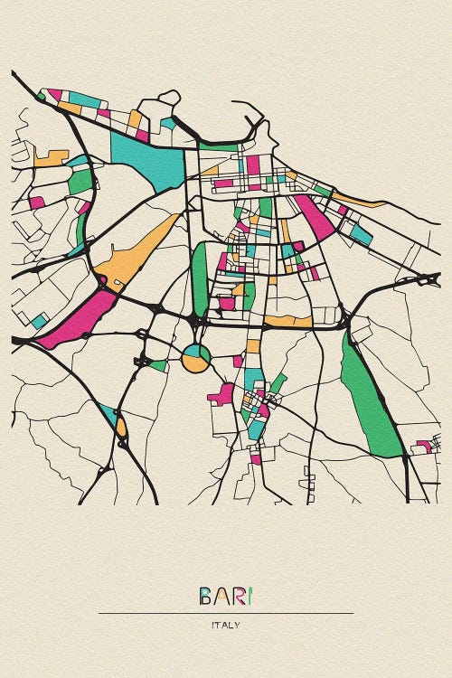 Bari, Italy Map by Ayse Deniz Akerman canvas print