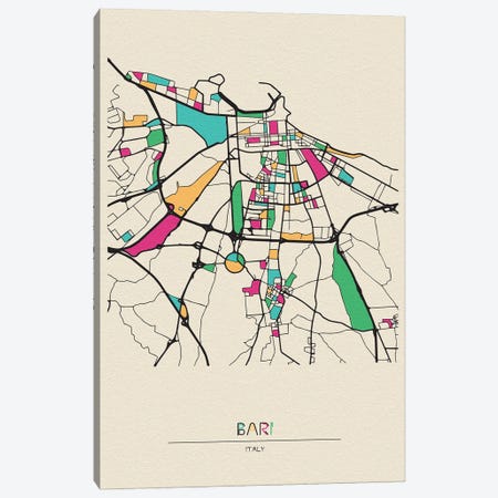 Bari, Italy Map Canvas Print #ADA147} by Ayse Deniz Akerman Art Print