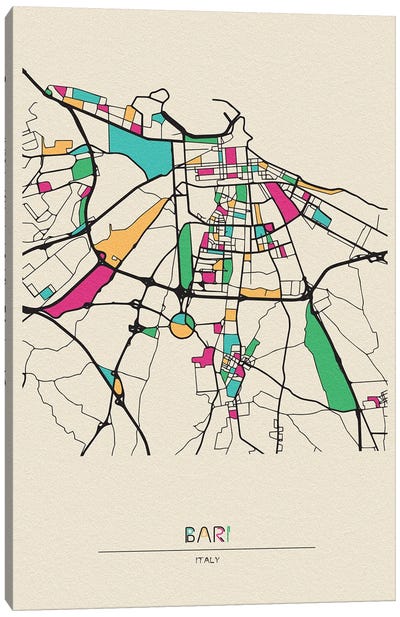 Bari, Italy Map Canvas Art Print - City Maps