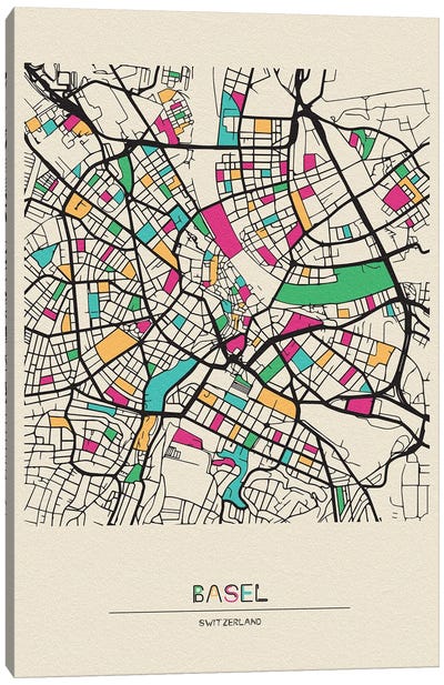Basel, Switzerland Map Canvas Art Print - City Maps