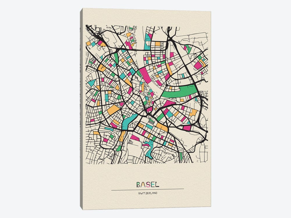 Basel, Switzerland Map by Ayse Deniz Akerman 1-piece Canvas Artwork