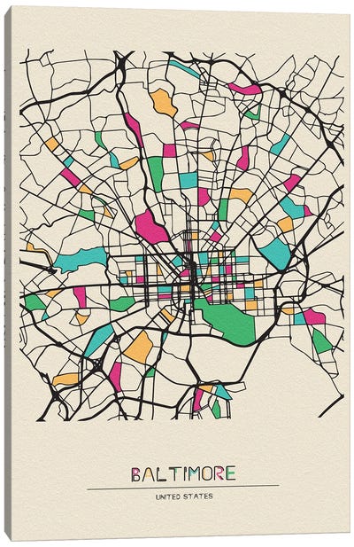 Baltimore, Maryland Map Canvas Art Print - Ayse Deniz Akerman