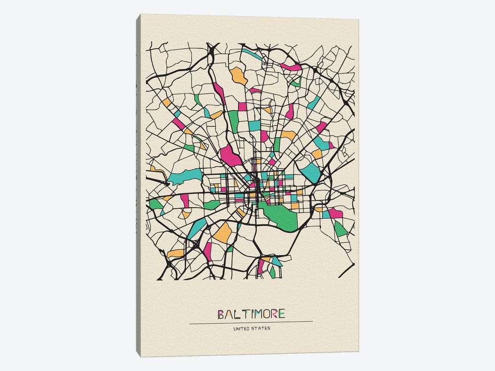 Baltimore, Maryland Map by Ayse Deniz Akerman 1-piece Art Print