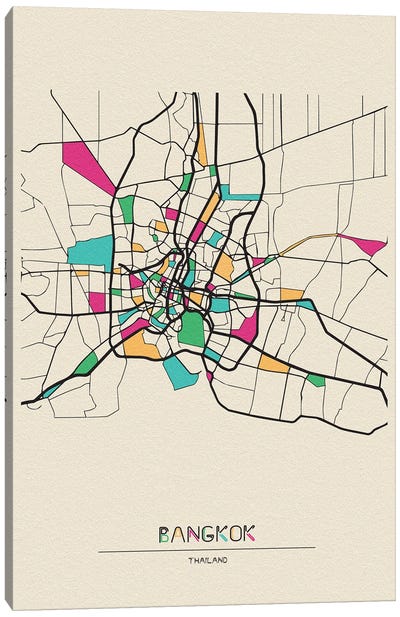 Bangkok, Thailand Map Canvas Art Print - Thailand Art