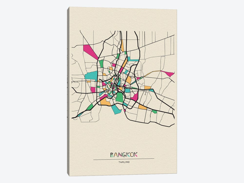 Bangkok, Thailand Map by Ayse Deniz Akerman 1-piece Art Print