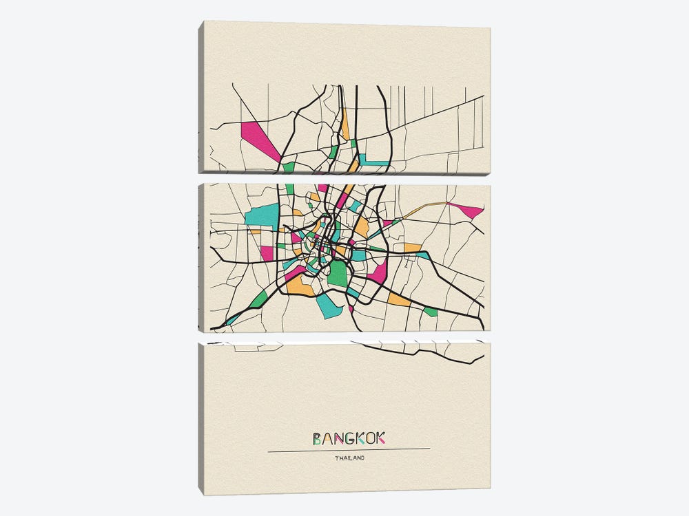 Bangkok, Thailand Map by Ayse Deniz Akerman 3-piece Art Print