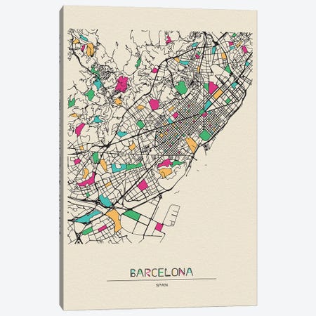 Barcelona, Spain Map Canvas Print #ADA151} by Ayse Deniz Akerman Canvas Art Print