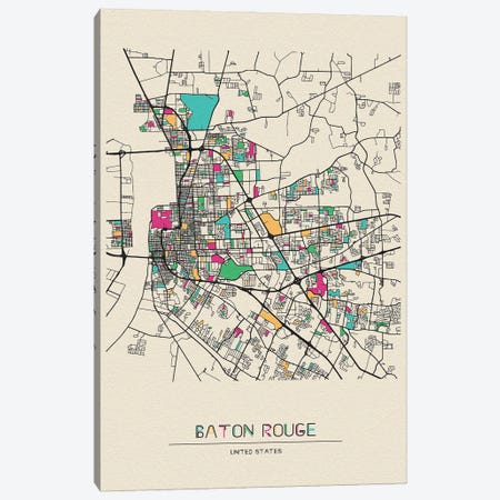 Baton Rouge, Louisiana Map Canvas Print #ADA152} by Ayse Deniz Akerman Art Print