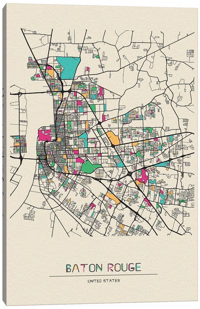 Baton Rouge, Louisiana Map Canvas Art Print - City Maps