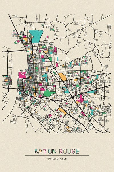 Ayse Deniz Akerman: Baton Rouge, Louisiana Map by Ayse Deniz Akerman