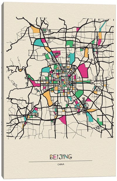 Beijing, China Map Canvas Art Print - City Maps