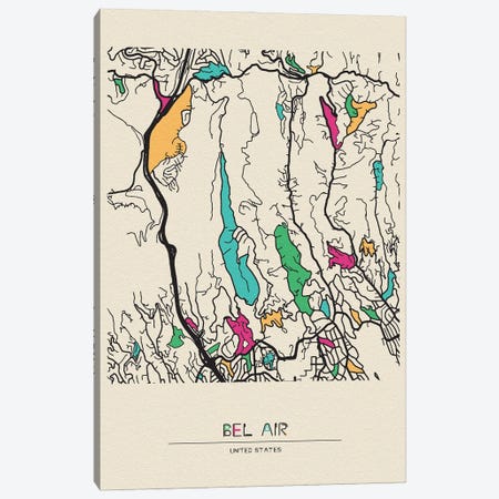 Bel Air, California Map Canvas Print #ADA154} by Ayse Deniz Akerman Canvas Art