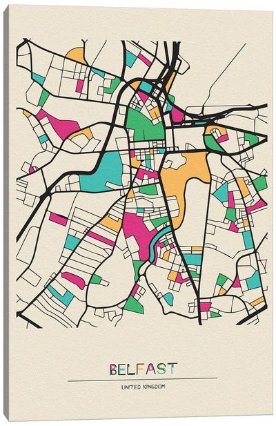 Belfast, United Kingdom Map Canvas Art Print - City Maps