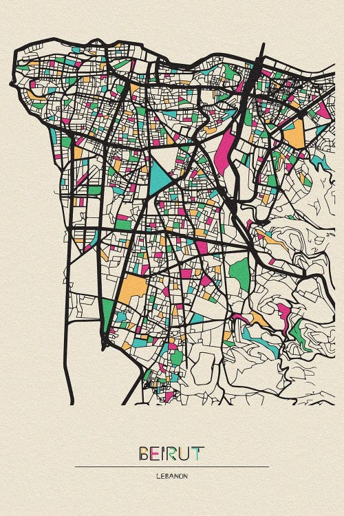 Beirut, Lebanon Map by Ayse Deniz Akerman wall art