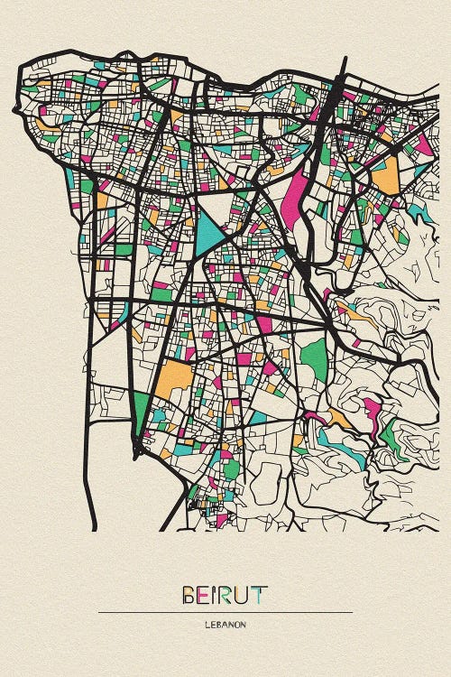 Beirut, Lebanon Map by Ayse Deniz Akerman canvas print