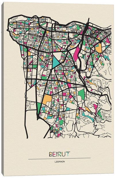 Beirut, Lebanon Map Canvas Art Print - City Maps