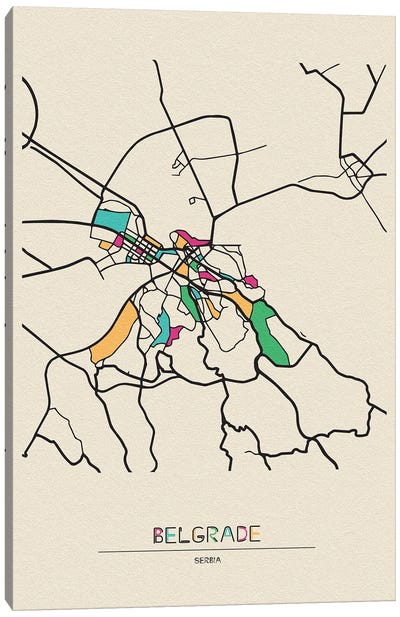 Belgrade, Serbia Map Canvas Art Print - City Maps