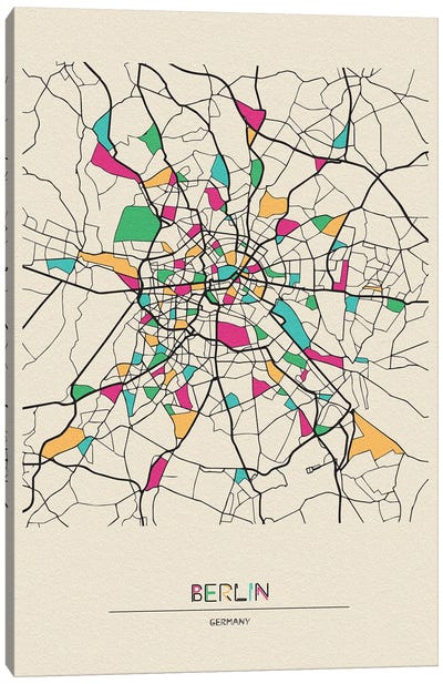 Berlin, Germany Map Canvas Art Print - Ayse Deniz Akerman