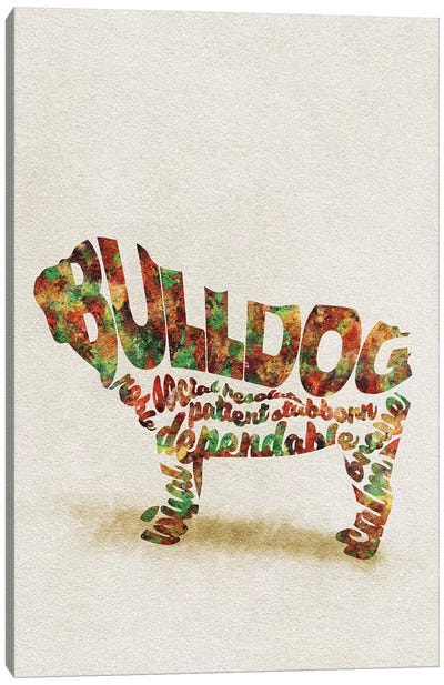 British Bulldog Canvas Art Print - Typographic Dogs