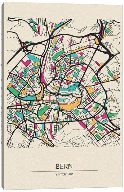 Bern, Switzerland Map Canvas Art Print - City Maps