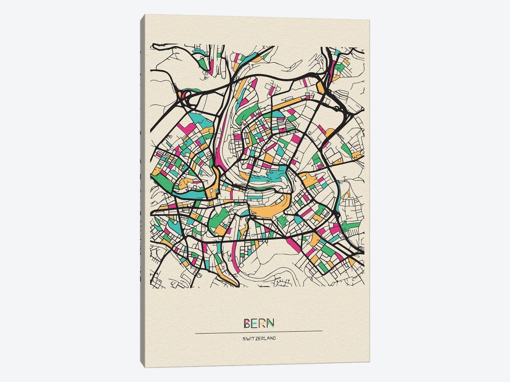 Bern, Switzerland Map by Ayse Deniz Akerman 1-piece Canvas Artwork