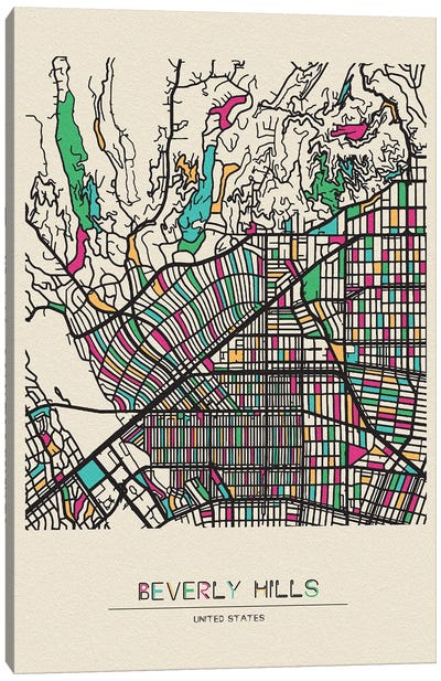 Beverly Hills, California Map Canvas Art Print - City Maps
